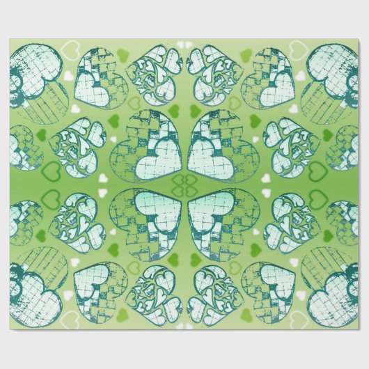 Weiß und grün-weißes Muster romantischer Herzrhyth Geschenkpapier (Flach)