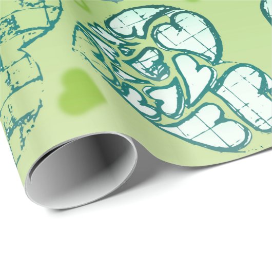 Weiß und grün-weißes Muster romantischer Herzrhyth Geschenkpapier (Rolleneckpunkt)