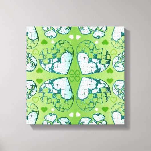 Weiß und grün-weißes Muster romantischer Herzrhyth Leinwanddruck (Vorderseite)