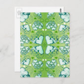 Weiß und grün-weißes Muster romantischer Herzrhyth Postkarte (Vorne/Hinten)