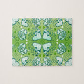 Weiß und grün-weißes Muster romantischer Herzrhyth Puzzle (Horizontal)