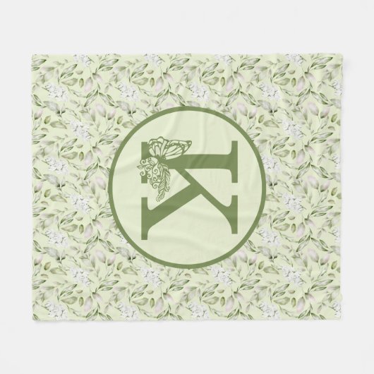 WEISS UND GRÜNES MONOGRAMM K FLEECEDECKE (Vorderseite (Horizontal))