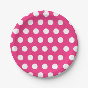 Weiß und heiß rosa Mittelgroße Polka Dot Chic Pappteller