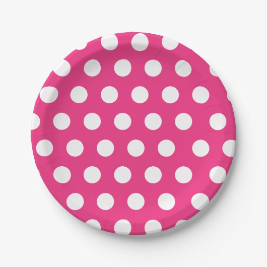 Weiß und heiß rosa Mittelgroße Polka Dot Chic Pappteller (Vorderseite)