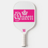 Weiß und hell rosa Königin Crown Modern Monogram Pickleball Schläger (Rückseite)
