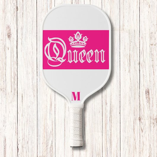 Weiß und hell rosa Königin Crown Modern Monogram Pickleball Schläger