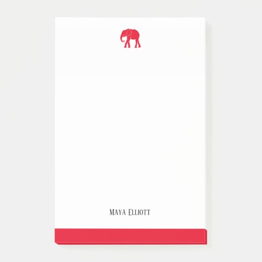 Weiß und hell Rot Elefant & Grenze, Name Post-it Klebezettel (Vorderseite)