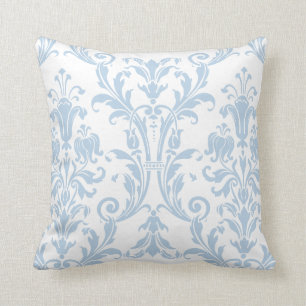 Weiß und hellblau Damask Wirbel 2 Kissen