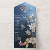 Weiß und hellblau, seide Blume auf dunkelblau All In One Einladung (Innen Boden)