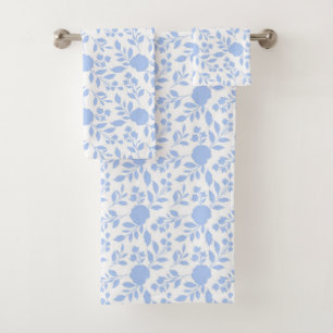 Weiß und hellblauer Blumen Badhandtuch Set