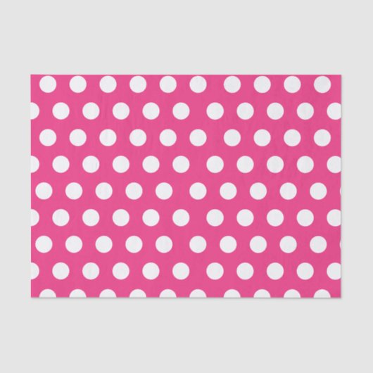 Weiß und Hot Pink große mittelgroße Polka Dot Part Seidenpapier (Vorderseite)