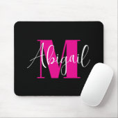 Weiß und Hot Pink Moderne Monogramm Schwarz Mousepad (Mit Mouse)