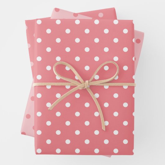 Weiß und Korallen Polka Dot Pastel Mix Geschenkpapier Set (Beispiel)
