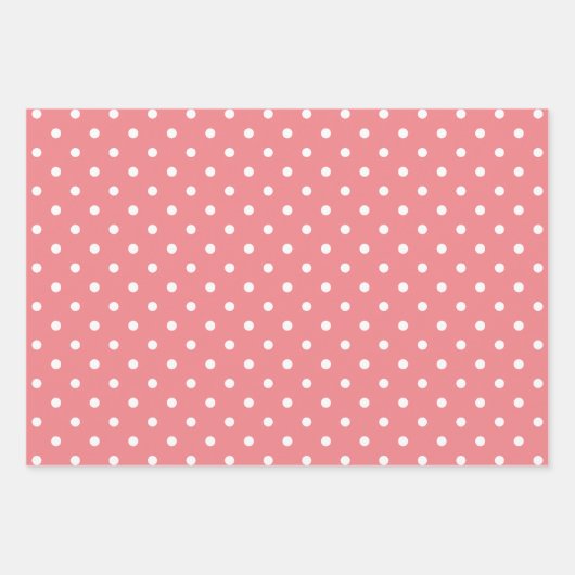 Weiß und Korallen Polka Dot Pastel Mix Geschenkpapier Set (Vorderseite)