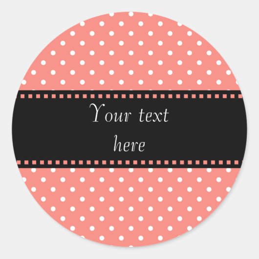 Weiß und Korallenrosa Polka-Punktmuster Runder Aufkleber (Vorderseite)