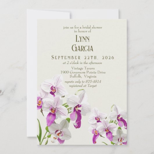 Weiß und Magenta Orchideen Malerei Brautparty Einladung (Vorderseite)