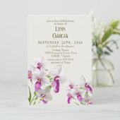 Weiß und Magenta Orchideen Malerei Brautparty Einladung (Stehend Vorderseite)