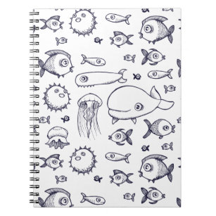 Weiß und Marine-Fische, die Notizbuch zeichnen Notizblock