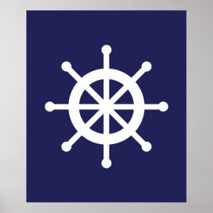 Weiß und Marine-Seeschiffs-Rad Poster