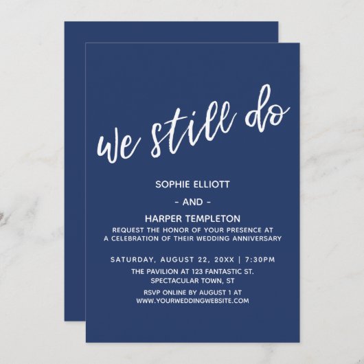 Weiß und Marine wir noch immer Handschrift Jahrest Einladung (Vorne/Hinten)