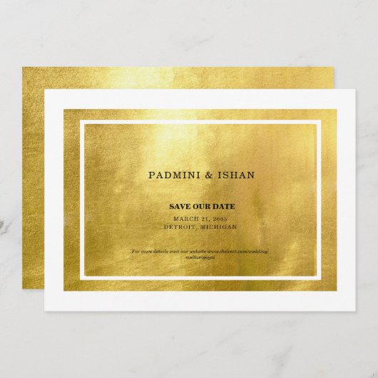 Weiß- und Metallic-Gold Save the Date (Vorne/Hinten)