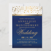 Weiß und Navy Blau mit Goldpunkten - Einladung (Vorderseite)