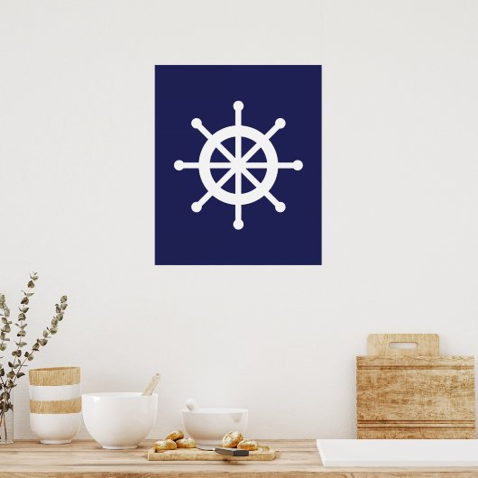 Weiß und Navy Nautical Ship Wheel Poster (Küche)