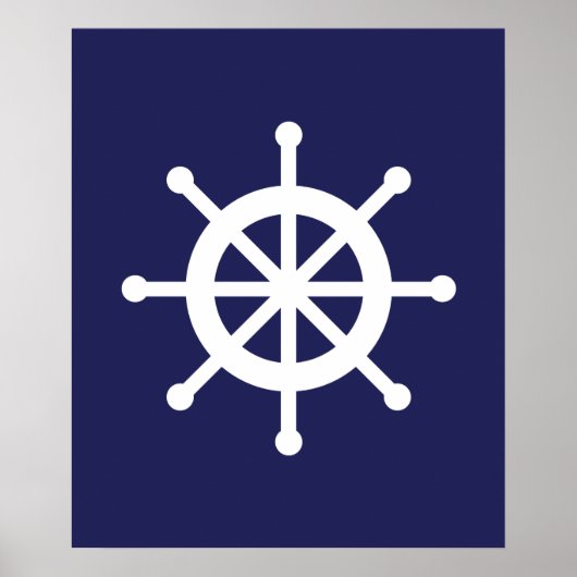 Weiß und Navy Nautical Ship Wheel Poster (Vorne)