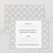 Weiß und Pastellgrau Damask Design. RSVP Karte (Vorne/Hinten)
