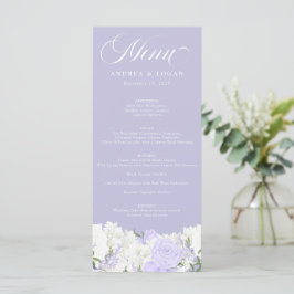 Weiß und Periwinkle | Hochzeitsmenü Menükarte