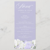 Weiß und Periwinkle | Hochzeitsmenü Menükarte (Vorderseite)