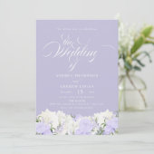 Weiß und Periwinkle | Romantische Blume Hochzeit Einladung (Stehend Vorderseite)