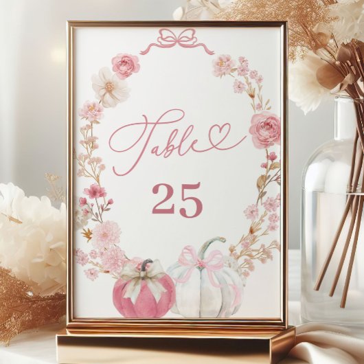 Weiß und Pink Kleine Kürbis Tischnummer