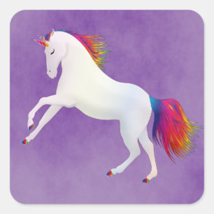 Weiß und Regenbogen Weiße Einhorn-Party Quadratischer Aufkleber