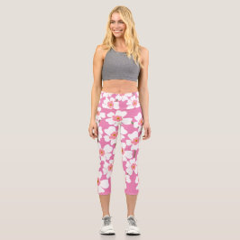 Weiß und rosa Fantasy Blume Power Yoga Capri Leggings