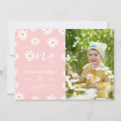 Weiß und Rosa Floral Daisy Foto Einladung (Vorderseite)