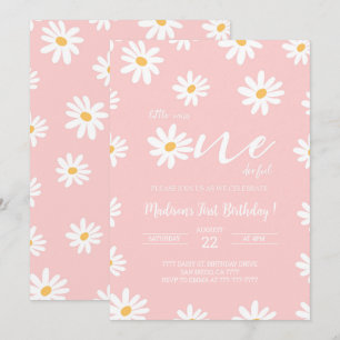 Weiß und Rosa Floral Daisy Geburtstag Einladung