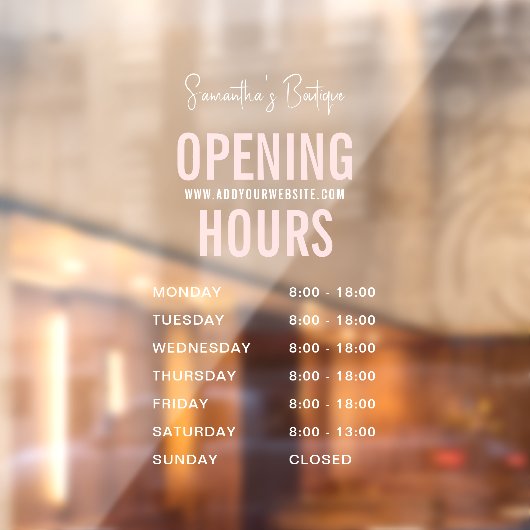 Weiß und rosa Geschäftsöffnungszeiten Moderne Fensteraufkleber (Blatt 2)