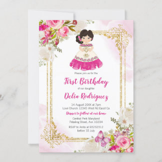 Weiß und rosa Kleid Mexican Girl Erster Geburtstag Einladung