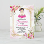 Weiß und rosa Kleid Mexican Girl Quinceanera 1 Einladung (Stehend Vorderseite)