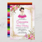 Weiß und rosa Kleid Mexican Girl Quinceanera 1 Einladung (Vorne/Hinten)