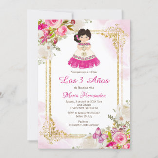 Weiß und rosa Kleid Mexikanisches Mädchen Dritter Einladung