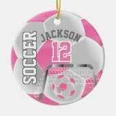 Weiß und rosa personalisieren Fußball ⚽ Ball Keramik Ornament (Vorne)