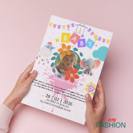 Weiß und rosa Wasserfarbe Minima Klassische Babydu Einladung