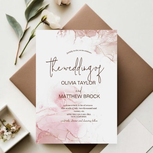 Weiß und rosa Wasserfarbe Moderne Elegante Hochzei Einladung