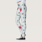 Weiß und Rose 2x2 Blumenmuster Flitterwochen Stil Leggings (Links)