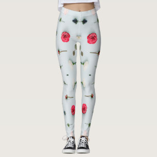 Weiß und Rose 2x2 Blumenmuster Flitterwochen Stil Leggings