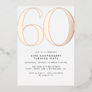 Weiß und Roségold Simple Glam 60. Geburtstag Folieneinladung