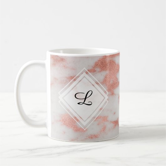 Weiß-und Rosen-Goldmarmor-Monogramm-Initiale Kaffeetasse (Links)