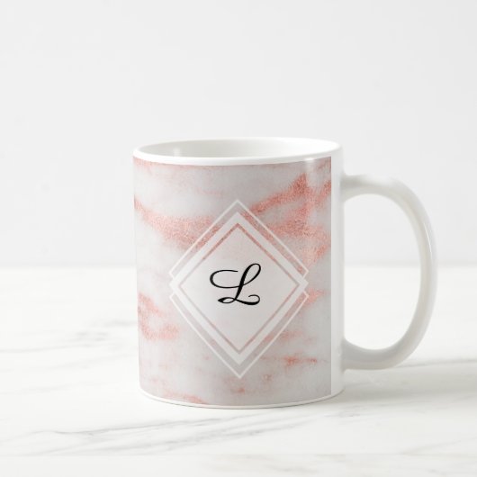 Weiß-und Rosen-Goldmarmor-Monogramm-Initiale Kaffeetasse (Rechts)